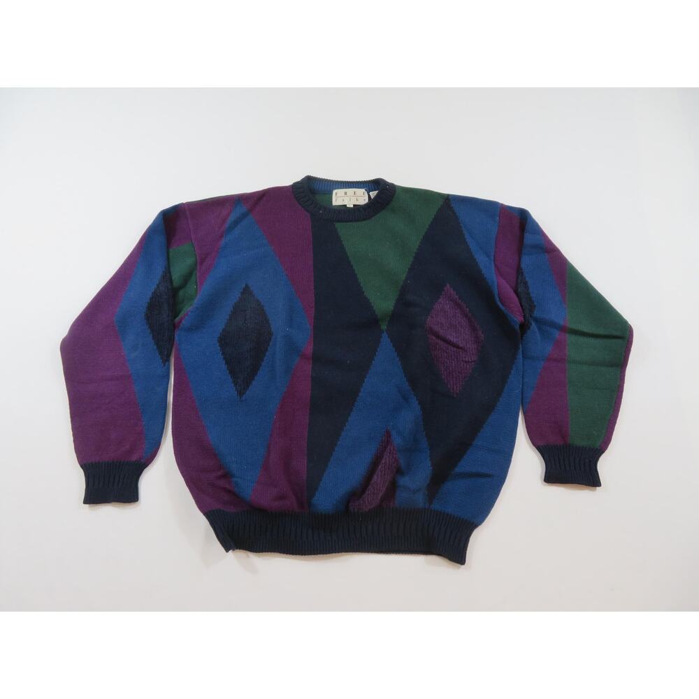 Free By Falke Sweater, Color Block Black Purple Green Blue Sz L 1990s